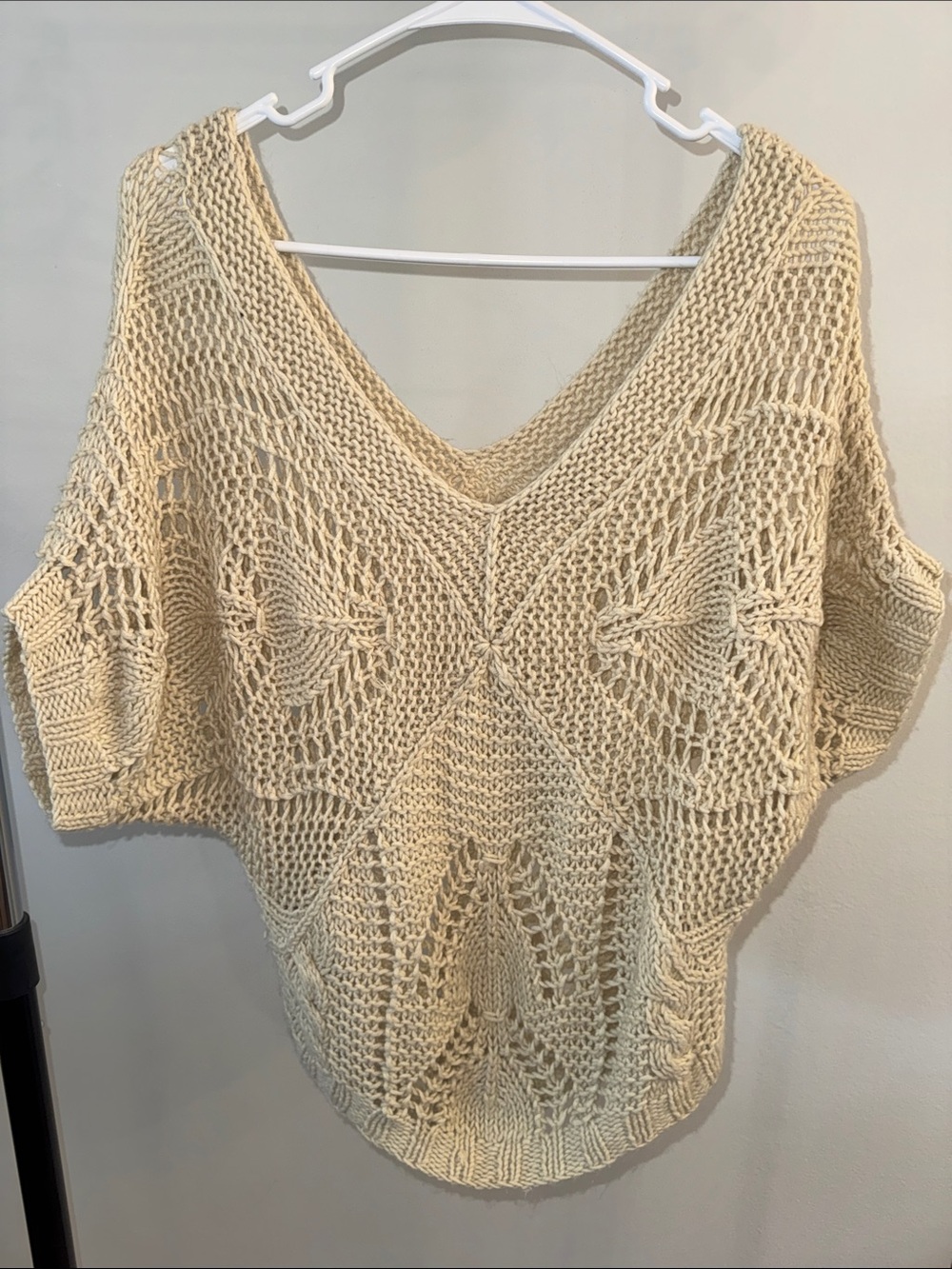 Women's Cream Knit V-Neck Sweater